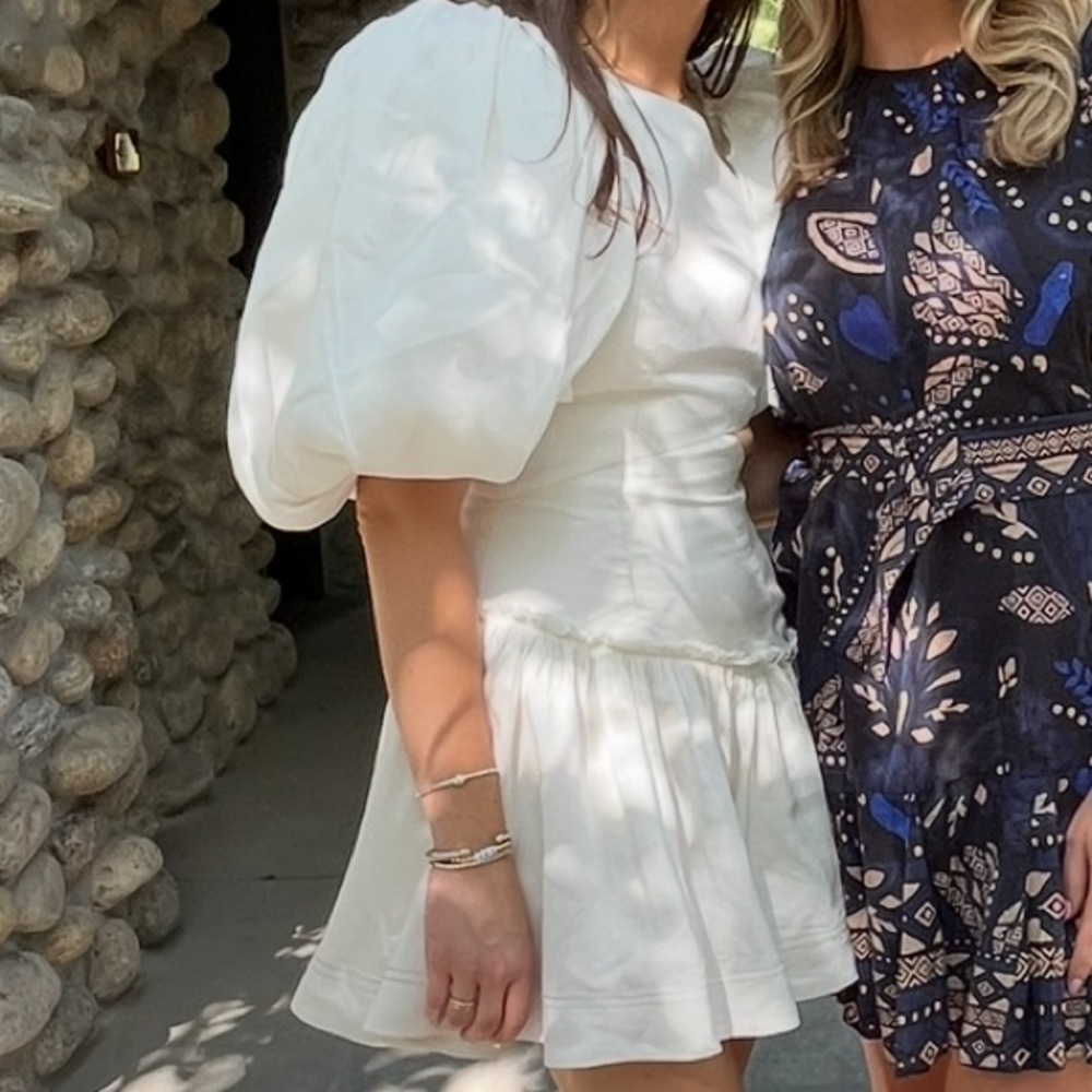 Aje White Fit and Flare Puff Sleeve Mini Dress